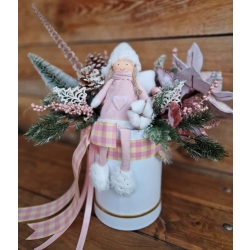 Stroik Świąteczny zimowy Różowy Aniołek